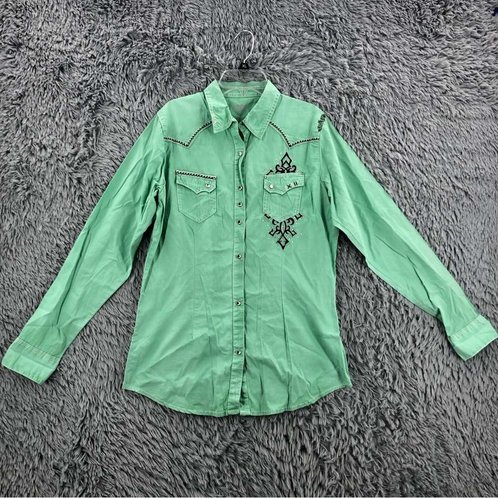 Wrangler Shirt Rock 47 Womens Medium Snap Button Long Sleeve Western Embellished